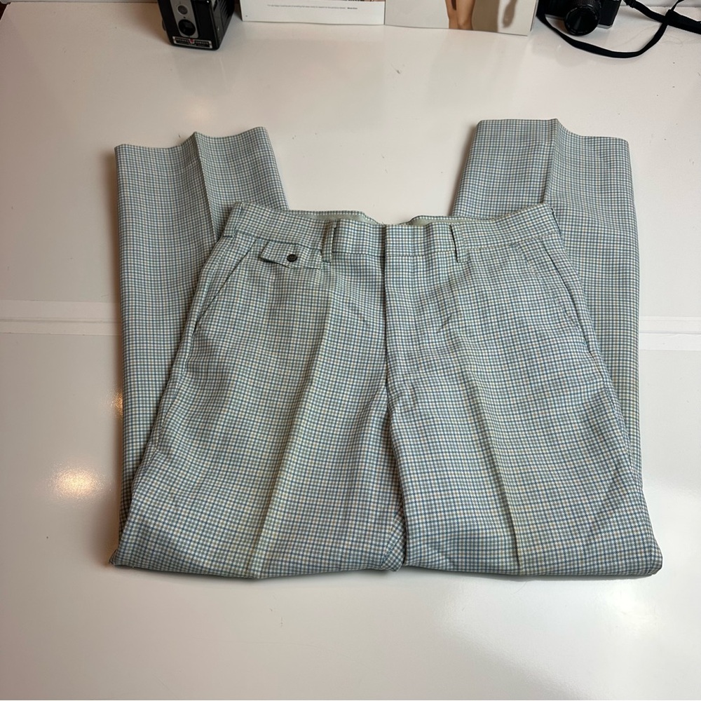 Vintage 1970s Kings Road Sears Plaid Dress Pants | Perma-Prest · Light Blue Prep